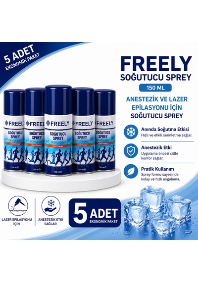 Freely Soğutucu Sprey 150 Ml, Anestezik Ve Lazer Epilasyonu İçin Soğutucu Sprey 5 Adet