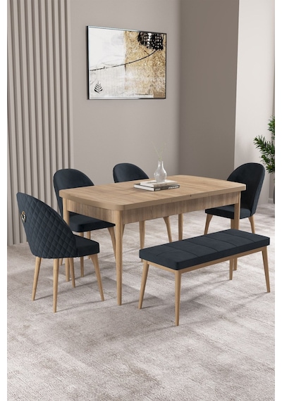 Milas Meşe Desen 80x132 Mdf Açılabilir Mutfak Masası Takımı 4 Sandalye, 1 Bench Antrasit Milas Meşe Desen 80x132 Mdf Açılabilir Mutfak Masası Takımı 4 Sandalye, 1 Bench Antrasit