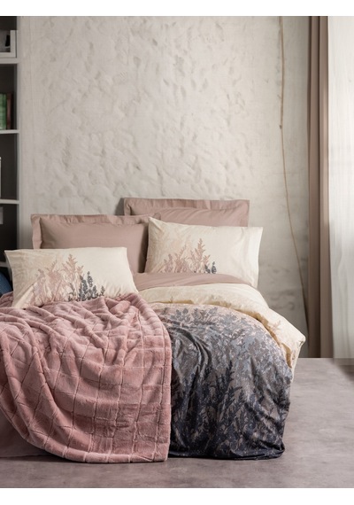 Cotton Box Çift Kişilik Trim Battaniyeli Nevresim Takımı Smooth Pudra