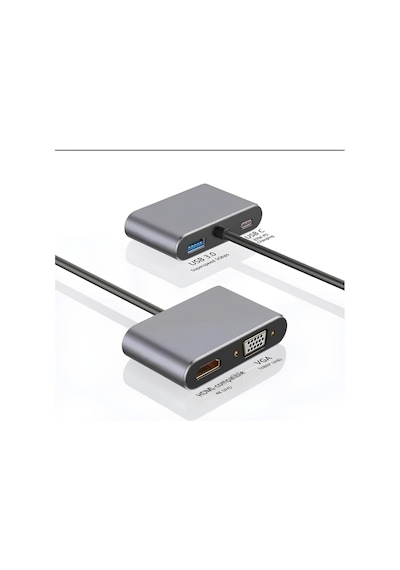 Speeduf Type-c 4 In 1 4k Hdmı Vga Usb 3.0 Type-c Şarj Girişli