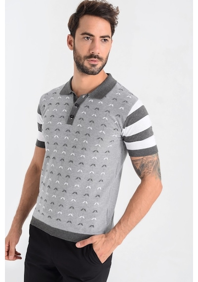 Heyss Polo Yaka Kısa Kollu Desenli Erkek Triko (380734720) Gri