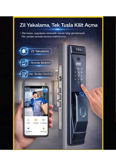 Novarex Pro Akıllı Kapı Kilidi Yüz Tanıma, Parmak İzi, Şifre, Kart Ve Tuya Uygulama Destekli