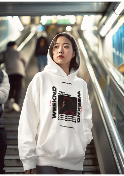 The Weeknd Die For You Baskılı Unisex Oversize Rapper Hoodie Beyaz
