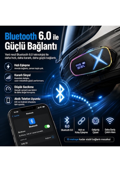 K16 2x Bluetooth Motosiklet Kask Interkomu Bluetooth 6.0 Çift Yönlü Konuşma Müzik Dinleme Telefon Görüşmesi Type-c Şarjlı