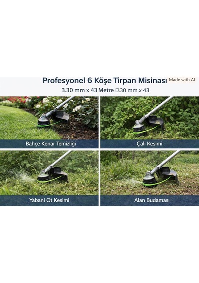 Profesyonel 6 Köşe Tırpan Misinası, 3.30 Mm X 43 Metre Altıgen Yeşil Ot Biçme Teli - Bahçe, Çalı Ve Yabani Ot Kesimi İçin Ekstra Dayanıklı Çok Renkli