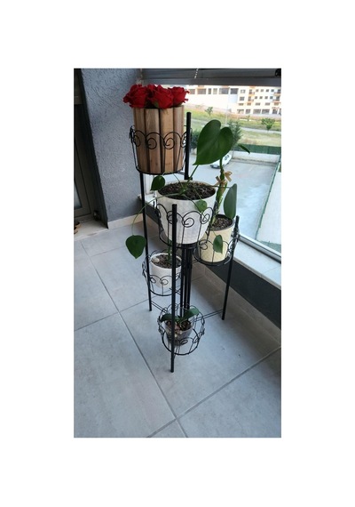 Katlanabilir Metal 5'li Saksılık - Siyah - 100 Cm Yükseklik - Kurulumsuz Boyalı Dekoratif Bitki Standı Diğer