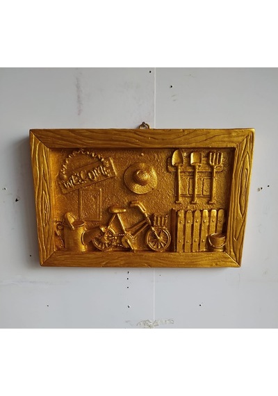 Altın Varaklı Polyester Retro Vintage Pano Duvar Süsü 23X15 Cm