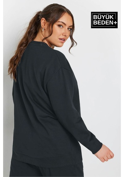 Süperlife Kadın Büyük Beden Bisiklet Yaka İnce Sweatshirt Spr24bswk56 Füme