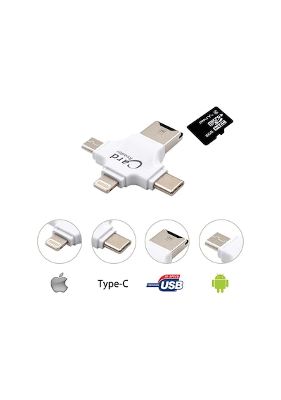4 In 1 Kart Okuyucu Apple Uyumlu iPhone Usb Type-C Usb-A Micro Usb Card Reader