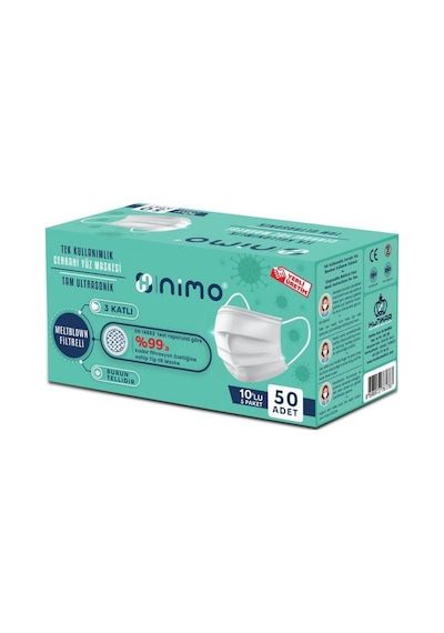 Nimo Tek Kullanımlık Tam Ultrasonik Cerrahi Yüz Maskesi 50'li