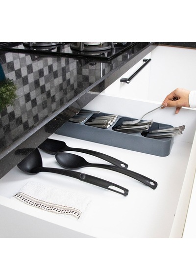 Deco Bella 5 Bölmeli Çekmece Kaşıklık Plastik Gri Diğer