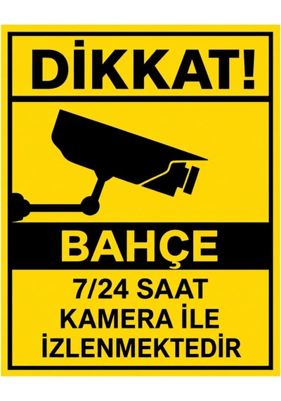 Pvc Bahçe Kapı Uyarı Levhası, 25x35 Cm, Sarı-siyah, 7/24 Kamera İle İzlenmektedir İkaz Tabelası Belirtilmemiş