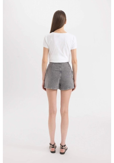 Defacto Yüksek Bel Mini Jean Şort Etek C0695AX24SMNM55 Gri