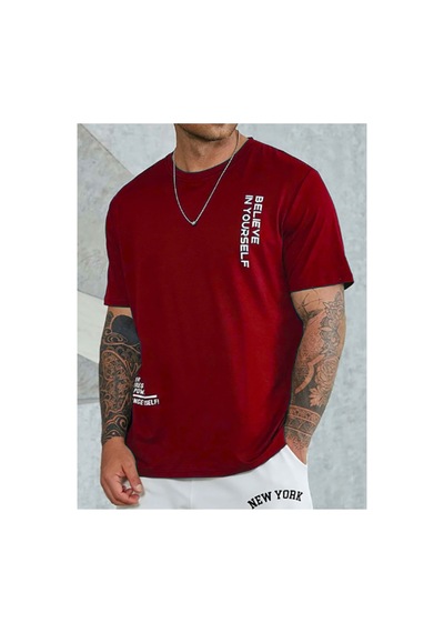 Medinenur Unisex Believe Baskılı Bisiklet Yaka Tshirt Kırmızı