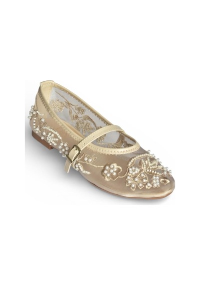 Fox Shoes Y726330115 Bej İnci Detaylı File Kadın Babet