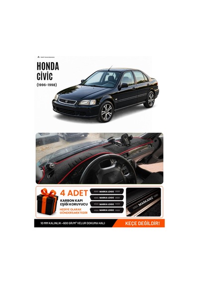 Honda Civic 1996-1998 Uyumlu Torpido Örtüsü, Torpido Kılıfı - Siyah-kırmızı - Ho006