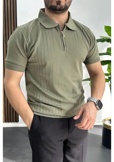 Erkek Çizgi Desenli Polo Yaka Açık Yeşil Edw458 Açık Yeşil