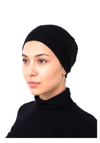 Alivascarf Geçmeli Siyah Bone Önü Dikişsiz Kaymaz Lastikli Kadın Tesettür Pratik Geçme İç Bone