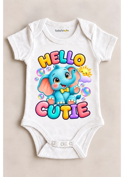Babylimon Hello Cutıe Beyaz Kısa Kollu Çıtçıtlı Bebek Zıbını Beyaz - 930083743 Beyaz