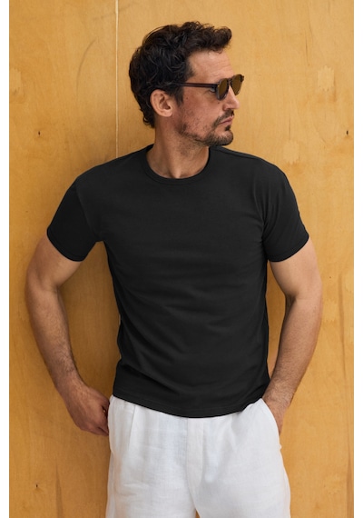 Grımelange Prımor Erkek Yumuşak Ve Esnek Kumaşlı Organik Pamuklu Yuvarlak Yakalı Siyah T-shirt