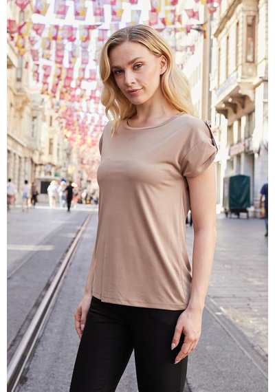 Jument Kadın Modal Penye Geniş Sıfır Yaka Düşük Omuzlu Apoletli Kısa Kol T-shirt Bluz-camel CAMEL Jument Kadın Modal Penye Geniş Sıfır Yaka Düşük Omuzlu Apoletli Kısa Kol T-shirt Bluz-camel CAMEL