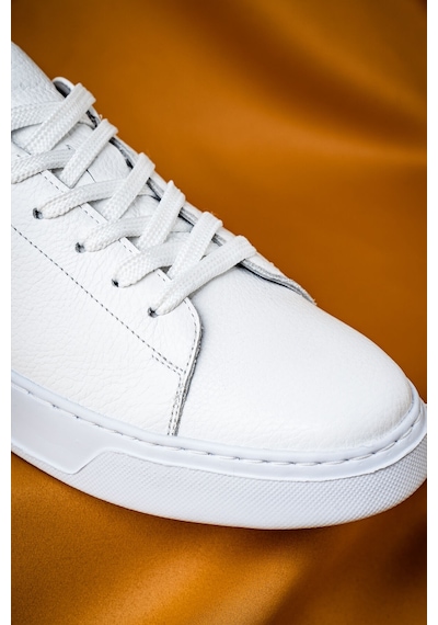 Beyaz Casual Bağcıklı Deri Sneakers Beyaz