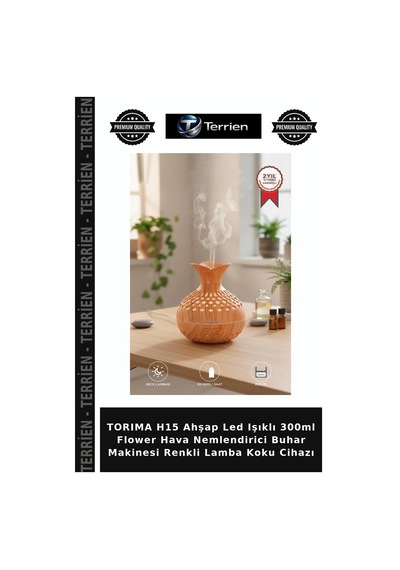 H15 Ahşap Led Işıklı 300ml Flower Hava Nemlendirici Buhar Makinesi Renkli Lamba Koku Cihazı