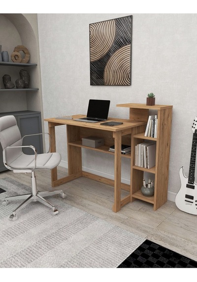 Enda Home Saye 5 Raflı Kitaplıklı Çalışma Masası Çam Atlantik Çam