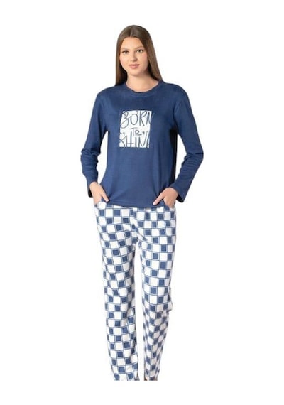 Pijahome Kadın Kışlık Termal Uzun Kollu Pijama Takımı İndigo
