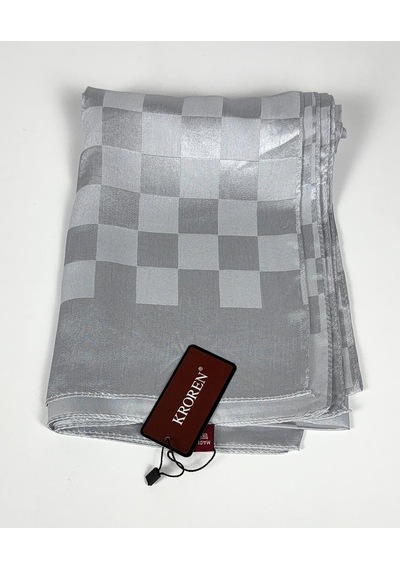 Kroren Krep Jakarlı Dama Desen Şal - 70 X 190 Gümüş