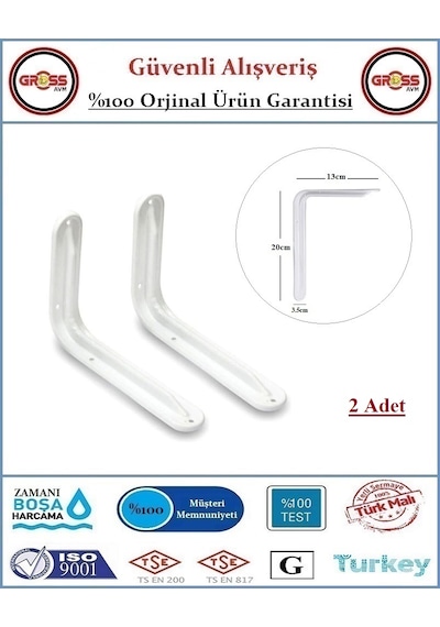 Raf Ayağı - Metal L Raf Altı Demiri - 13x20cm Beyaz - 2 Adet