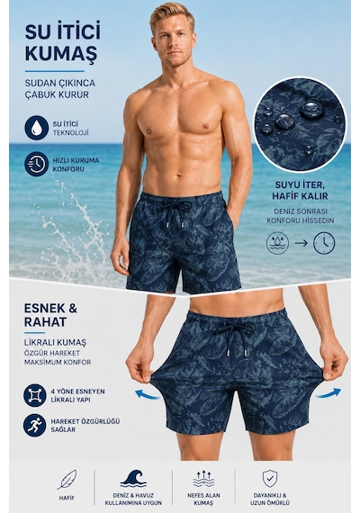 Miami Beach Uzun Boy Model Su İtici Özellikli Esnek Kumaş Dijital Baskılı Erkek Plaj Deniz Şort Mayo // 405 Lacviert Miami Beach Uzun Boy Model Su İtici Özellikli Esnek Kumaş Dijital Baskılı Erkek Plaj Deniz Şort Mayo // 405 Lacviert