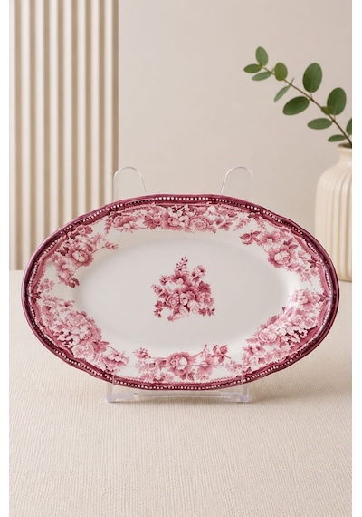 Porser Porselen Velour Maroon Fulya Kayık Tabak Seti 26cm 2 Parça Çok Renkli