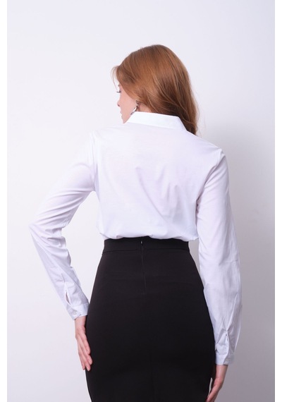 Pera Moda Kadın Basic Gizli Düğme Özellikli Gömlek Beyaz