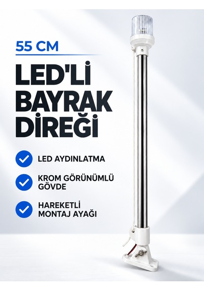 40 Cm Led Aydınlatmalı Krom Bayrak Direği