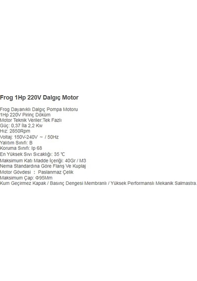Frog 1.5 Hp-220v-4" Derinkuyu Dalgıç Pompa Motoru-kademesiz