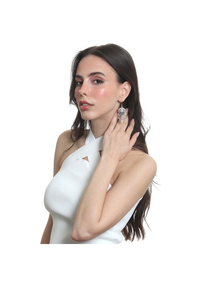 Labalaba Kadın Antik Gümüş Kaplama Top Boncuk &yıldız Charm Detaylı Sallantılı Model Küpe Antik Gümüş
