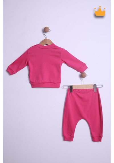 Babyhola Kız Erkek Bebek Takım Pamuk Düğmeli Sweat Düğmeli Alt Üst Takım 236312 Fuşya