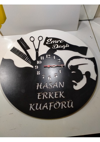 Kuaför Duvar Saati Muhteşem Tasaım 3+3 Mm Mdf Kaliteli Siyah - Beyaz