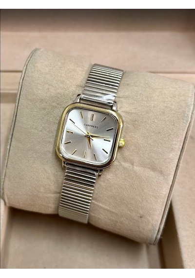 Gümüş Renk Kaplama Çelik Kordonlu Şık Vıp Model Beyaz Kare Kadranlı Kadın Saati Vintage Şıklık Altın