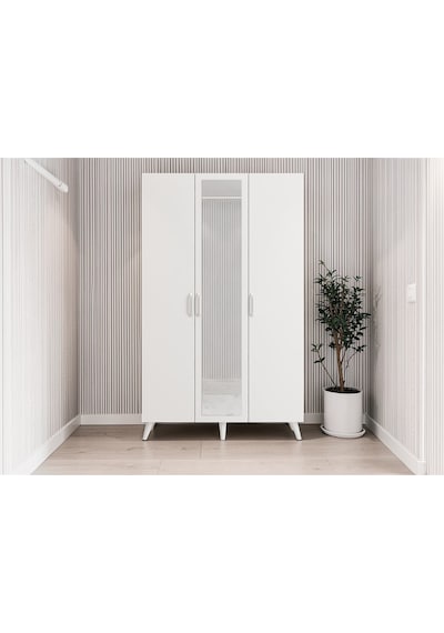 Alara Tamamı Mdf Aynalı Portmanto Vestiyer Ayakkabılık Beyaz 120 Cm - M4