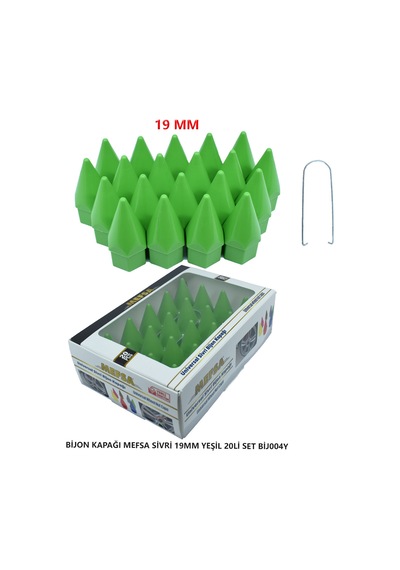 Bijon Kapağı Sivri 19 Mm Yeşil 20 Li Set