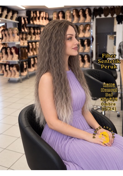 Afro Su Dalgası Peruk Fiber Sentetik Açık Küllü Kumral Bal Köpüğü Ombre