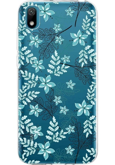 Huawei Y5 2019 Uyumlu Kapak Floral Su Yeşili Tasarımlı Şeffaf Silikon Kılıf