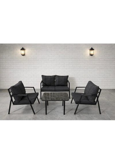 Mb Garden Furnıture Dream Balkon, Bahçe Takımı, Cafe, Metal Kanepe, Koltuk Takımı, Bahçe Mobilyası, 2+1+1 Sehpalı Antrasit