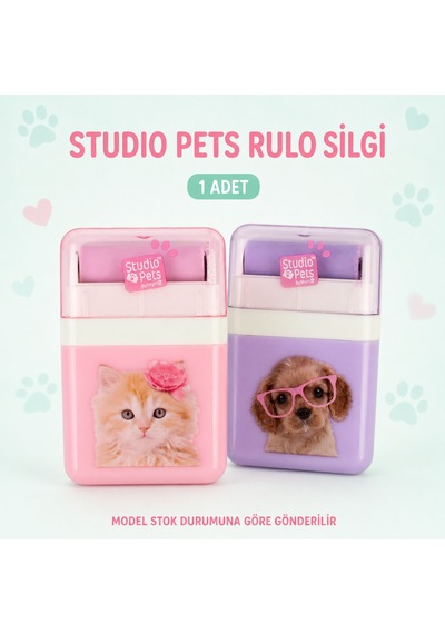 Bakgelal Studio Pets Rulo Silgi Kedi Köpek Desenli Kapaklı Sevimli Okul Silgisi 1 Adet - 9091812007845