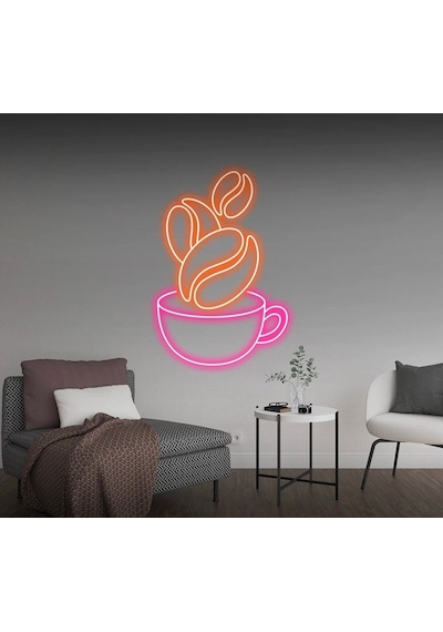 Kahve Fincanı Şekilli Neon Tabela Pembe