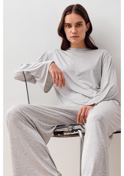 Uzun Kollu Oversize Basic Likralı Viskoz Alt Üst Takım 20210 Gri