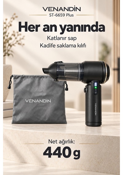 St-6659 Plus Kablosuz Araç Süpürgesi 16000 Pa, 100w, 3 Kademeli, 200 Ml Gri-mor