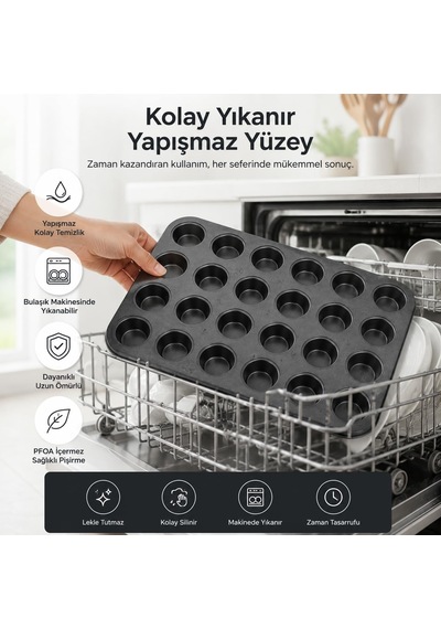 Muffin Ve Cupcake Kalıbı Yapışmaz Karbon Çelik Fırın Tepsisi, Kek Ve Tart Kalıbı 6 Gözlü / 12 Gözlü / 24 Mini Gözlü Seçenekleri Çok Renkli